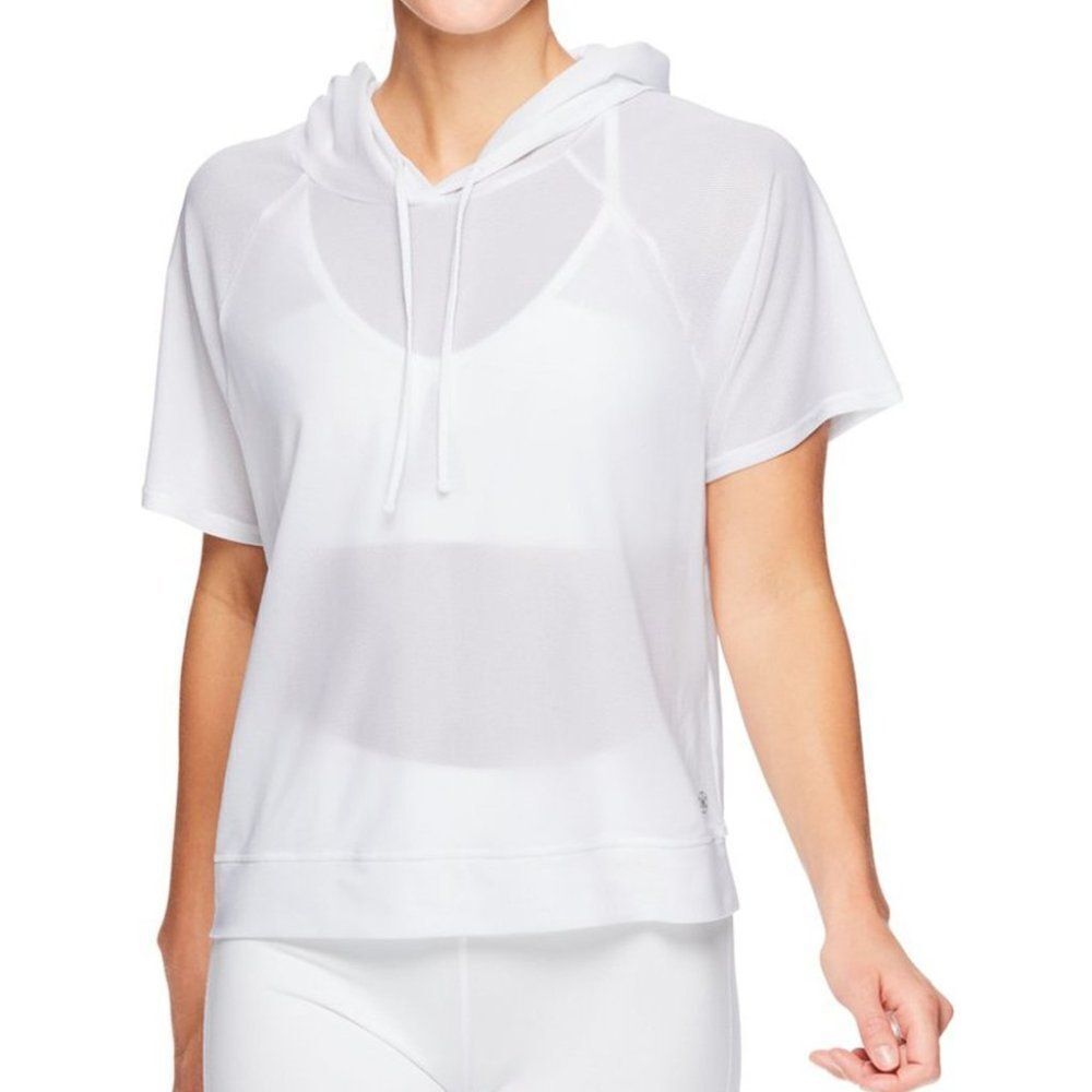 GAIAM Bright White Carina Mesh Short-Sleeve Hoodie (M)